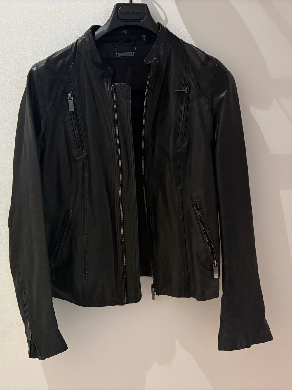 Black Leather Zip-Front Biker Jacket